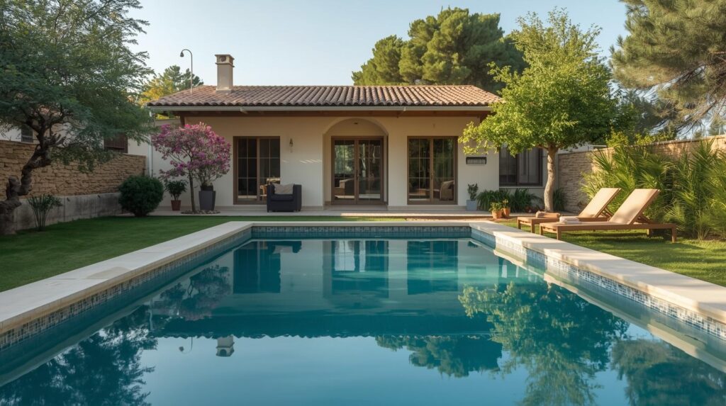 Piscina privada en una vivienda unifamiliar para comprobar si cumple la normativa municipal